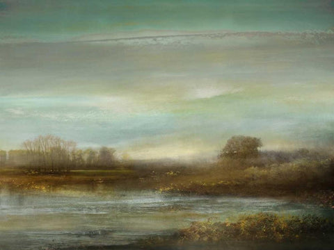 Mist on the Pond White Modern Wood Framed Art Print with Double Matting by Corbin, Kelly