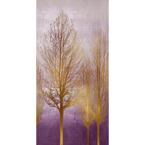 Gold Trees on Purple Panel I Gold Ornate Wood Framed Art Print with Double Matting by Bennett, Kate