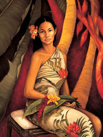 Island Woman II White Modern Wood Framed Art Print with Double Matting by Arellano, Migdalia