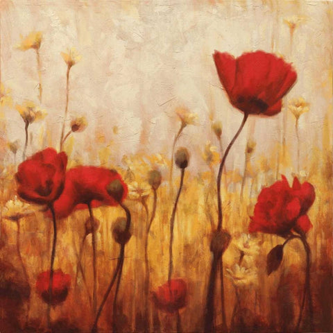 Poppies and Daisies II Gold Ornate Wood Framed Art Print with Double Matting by Carter, Natalie