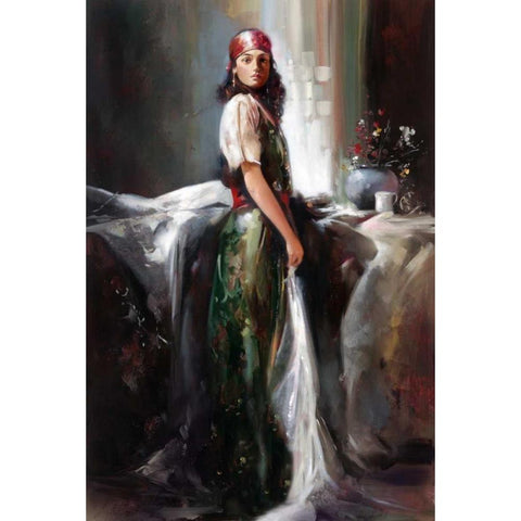 Girl By The Window Gold Ornate Wood Framed Art Print with Double Matting by Di Scenza, Ron