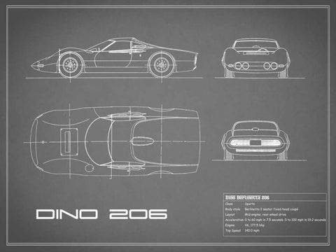 Ferrari Dino 206 1965-Grey White Modern Wood Framed Art Print with Double Matting by Rogan, Mark