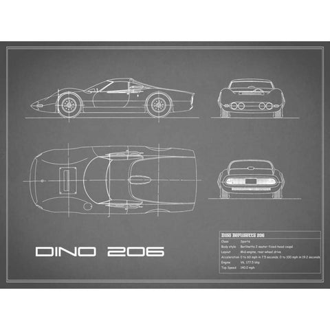 Ferrari Dino 206 1965-Grey Black Modern Wood Framed Art Print by Rogan, Mark