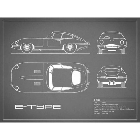 Jaguar E-Type-Grey White Modern Wood Framed Art Print by Rogan, Mark