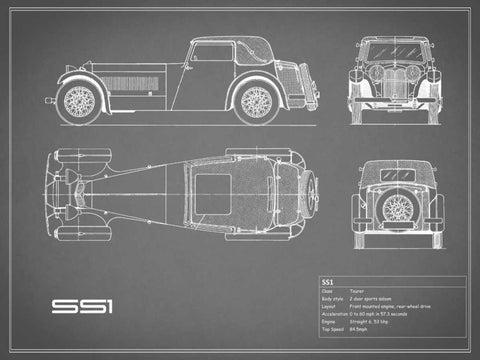 Jaguar SS1-Grey White Modern Wood Framed Art Print with Double Matting by Rogan, Mark
