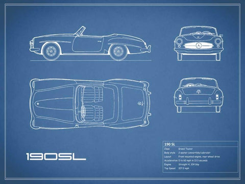 Mercedes 190-SL-Blue White Modern Wood Framed Art Print with Double Matting by Rogan, Mark