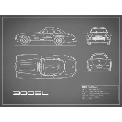 Mercedes 300SL Gullwing-Grey Black Modern Wood Framed Art Print by Rogan, Mark