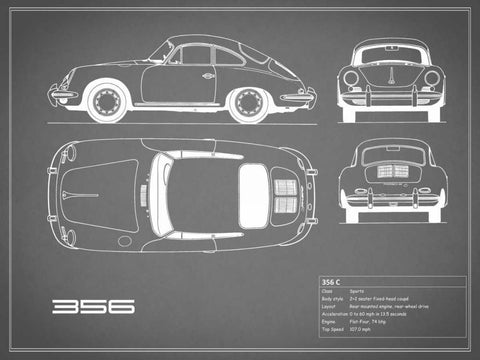 Porsche 356C-Grey Black Ornate Wood Framed Art Print with Double Matting by Rogan, Mark