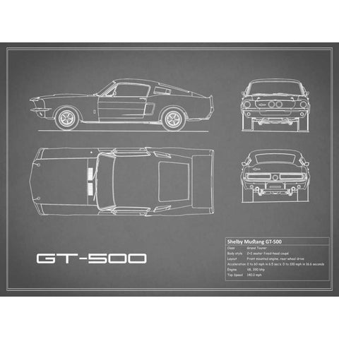 Shelby Mustang GT500-Grey Black Modern Wood Framed Art Print with Double Matting by Rogan, Mark