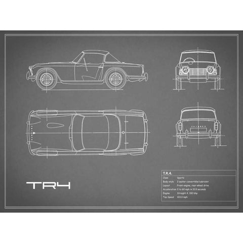 Triumph TR4-Grey Black Modern Wood Framed Art Print with Double Matting by Rogan, Mark