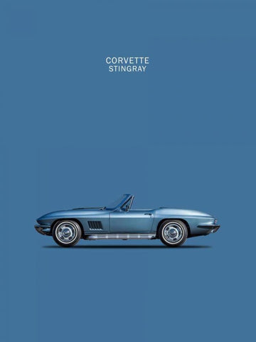 Corvette Stingray 1967 Blue White Modern Wood Framed Art Print with Double Matting by Rogan, Mark