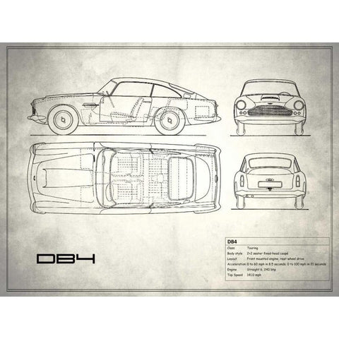 Aston DB4 White Gold Ornate Wood Framed Art Print with Double Matting by Rogan, Mark