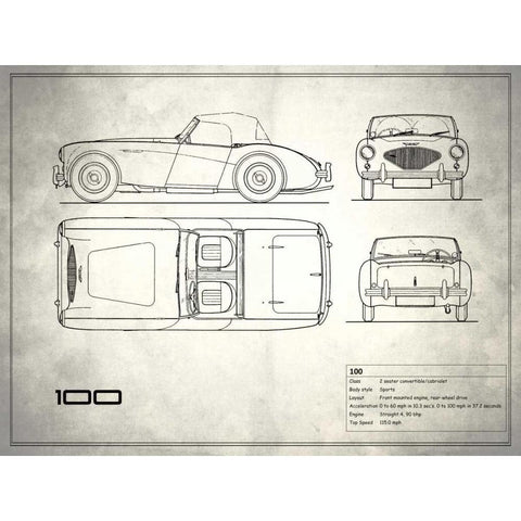 Austin-Healey 100 White White Modern Wood Framed Art Print by Rogan, Mark