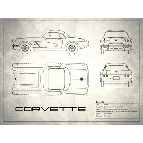 Corvette 33BHP White Black Modern Wood Framed Art Print by Rogan, Mark