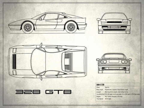 Ferrari 328-GTB White Black Ornate Wood Framed Art Print with Double Matting by Rogan, Mark