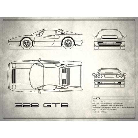 Ferrari 328-GTB White Gold Ornate Wood Framed Art Print with Double Matting by Rogan, Mark