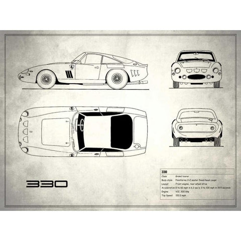 Ferrari 330 White Gold Ornate Wood Framed Art Print with Double Matting by Rogan, Mark