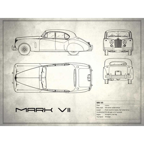 Jaguar Mk VII White Gold Ornate Wood Framed Art Print with Double Matting by Rogan, Mark