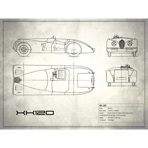 Jaguar XK-120 White White Modern Wood Framed Art Print by Rogan, Mark
