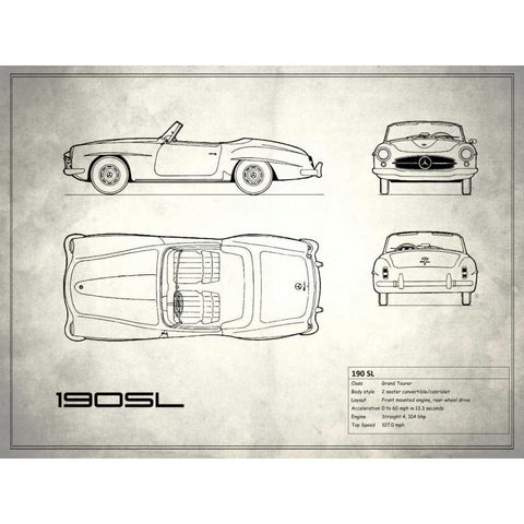 Mercedes 190-SL White Black Modern Wood Framed Art Print with Double Matting by Rogan, Mark