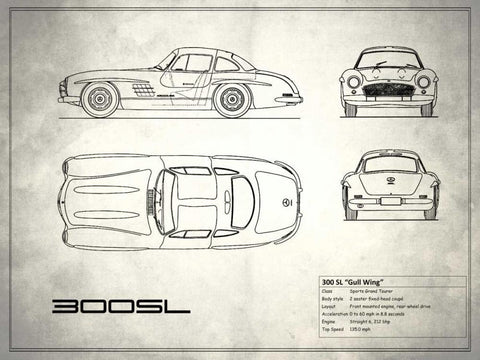 Mercedes 300SL Gullwing White White Modern Wood Framed Art Print with Double Matting by Rogan, Mark