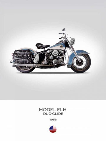 HD Model FLH Duo Glide 1958 White Modern Wood Framed Art Print with Double Matting by Rogan, Mark