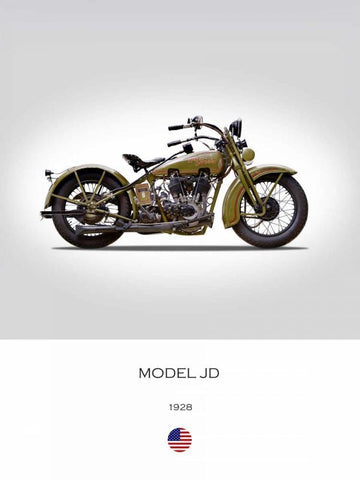 Harley Davidson Model JD 1928 White Modern Wood Framed Art Print with Double Matting by Rogan, Mark