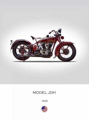 Harley Davidson Model JDH 1928 White Modern Wood Framed Art Print with Double Matting by Rogan, Mark