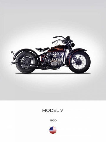 Harley Davidson Model V 1930 Black Ornate Wood Framed Art Print with Double Matting by Rogan, Mark