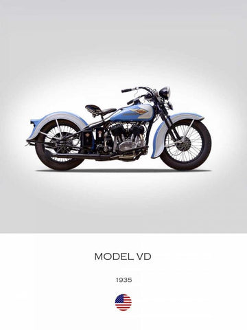 Harley Davidson Model VD 1935 White Modern Wood Framed Art Print with Double Matting by Rogan, Mark