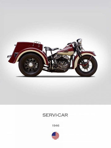 Harley Davidson Servi Car 1946 White Modern Wood Framed Art Print with Double Matting by Rogan, Mark