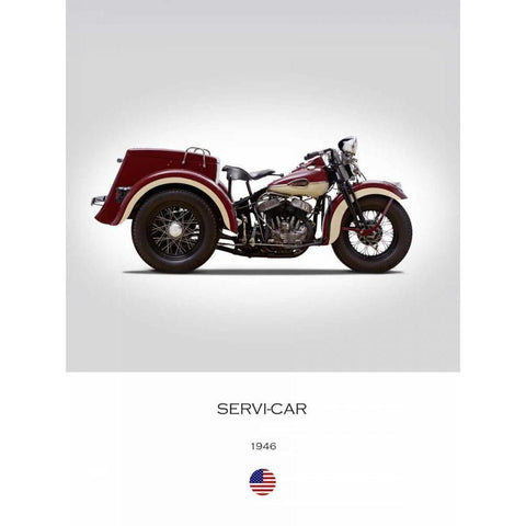 Harley Davidson Servi Car 1946 White Modern Wood Framed Art Print by Rogan, Mark