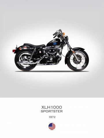 Harley Davidson XLH1000 Sports White Modern Wood Framed Art Print with Double Matting by Rogan, Mark