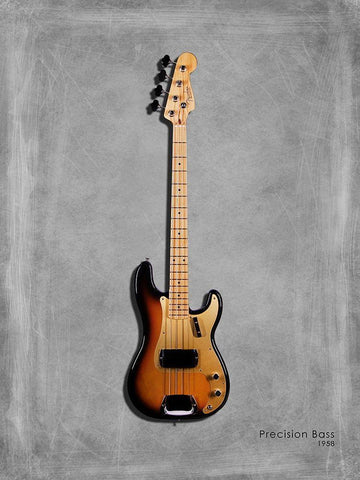 Fender Precision Bass 58 Black Ornate Wood Framed Art Print with Double Matting by Rogan, Mark
