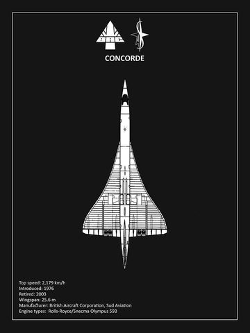 BAE Concorde Black  Black Ornate Wood Framed Art Print with Double Matting by Rogan, Mark