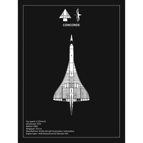 BAE Concorde Black  Black Modern Wood Framed Art Print with Double Matting by Rogan, Mark
