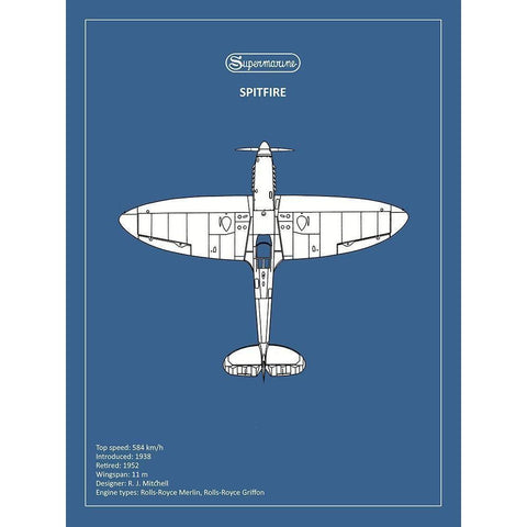 BP Supermarine Spitfire  Black Modern Wood Framed Art Print by Rogan, Mark
