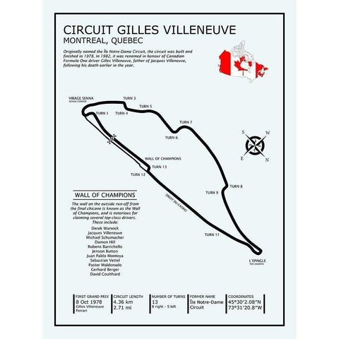 Gilles Villeneuve Circuit Black Modern Wood Framed Art Print with Double Matting by Rogan, Mark