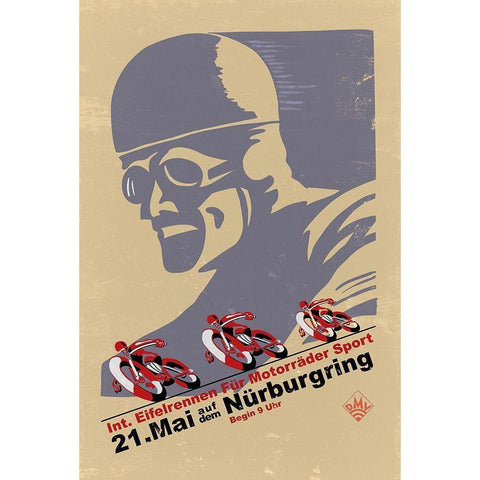Nurburgring Vintage Racing Black Modern Wood Framed Art Print with Double Matting by Rogan, Mark
