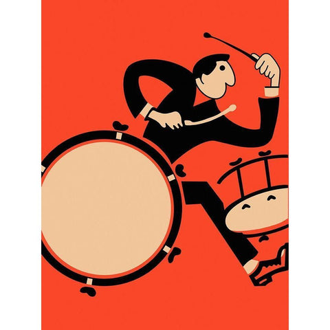 The Drummer White Modern Wood Framed Art Print by Rogan, Mark