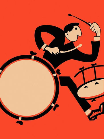 The Drummer White Modern Wood Framed Art Print with Double Matting by Rogan, Mark