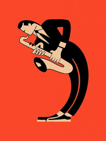 The Saxophone White Modern Wood Framed Art Print with Double Matting by Rogan, Mark
