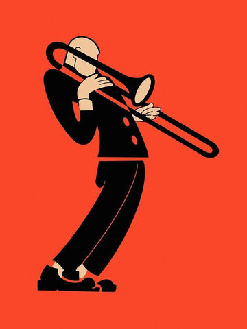 The Trombone White Modern Wood Framed Art Print with Double Matting by Rogan, Mark