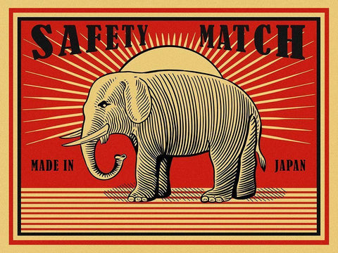 MRoagn Elephant Matches White Modern Wood Framed Art Print with Double Matting by Rogan, Mark