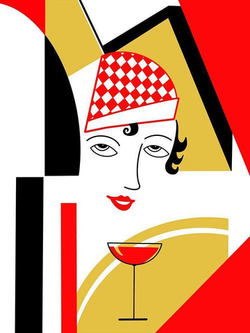 Girl And Drink Black Ornate Wood Framed Art Print with Double Matting by Rogan, Mark