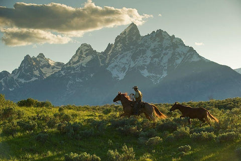 Along the Teton Trail Black Ornate Wood Framed Art Print with Double Matting by Dawson, Robert