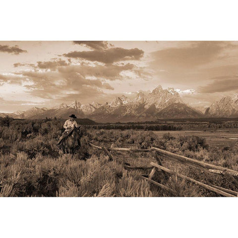 Ridin Fences I sepia White Modern Wood Framed Art Print by Dawson, Robert