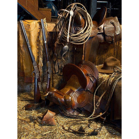 Ranchers Tack Room White Modern Wood Framed Art Print by Dawson, Robert