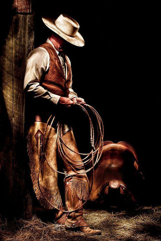 Cowboy With A Rope White Modern Wood Framed Art Print with Double Matting by Dawson, Robert