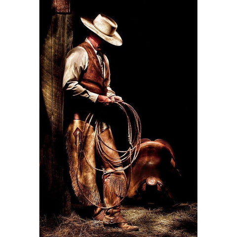 Cowboy With A Rope White Modern Wood Framed Art Print by Dawson, Robert